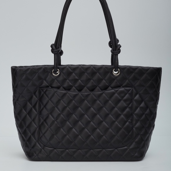 CHANEL VINTAGE CAMBON LIGNE BLACK LEATHER SHOPPING TOTE BAG (2004) - Picture 2 of 9